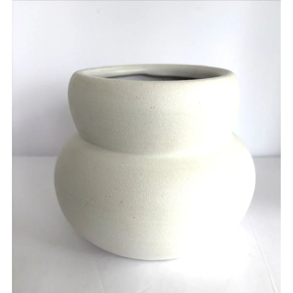 White Matte Ceramic Vase Round Bulbous Minimalist Modern Sleek Beachy Decor